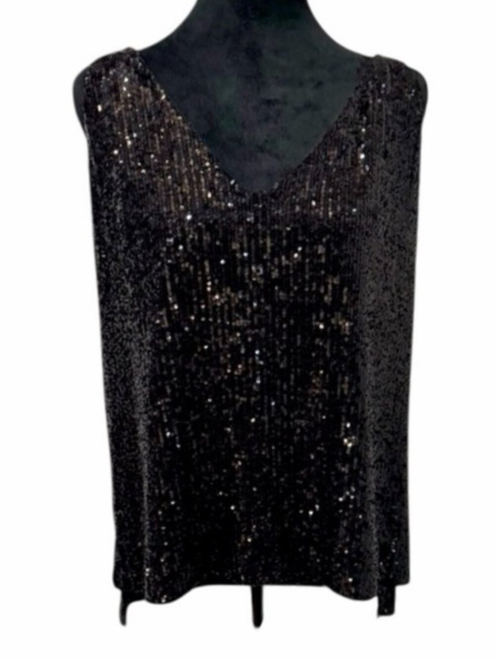 Gianni Bini Black Sequin Draped Back Tank Top Large Holiday Party - Picture 2 of 10